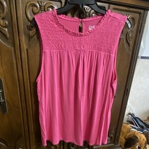 Croft & Barrow Pink Smocked Knit Sleeveless Tank Top Round Neck XL